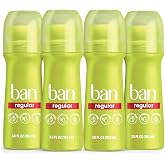Ban Invisible Roll-On Antiperspirant Deodorant, Regular Scent, 3.5 oz, 4pk | 24-Hour Sweat &amp; Odor Protection, Roll-On Antiperspirant for Women and Men, Bulk 4-Pack Value, Invisible Dry Finish