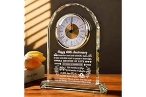 QIANRUNA 60th Wedding Anniversary Glass Quartz Clock Gifts for Women Men, 60 Year Anniversary Romantic Gift for Him Her, Diamond Anniversary Clock Gifts for Couple, 60 Years of Marriage Gifts