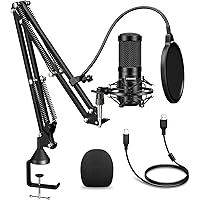 Aokeo USB Condenser Microphone, 192kHZ/24bit Professional PC Streaming Podcast Cardioid Microphone Kit with Boom Arm, Shock M