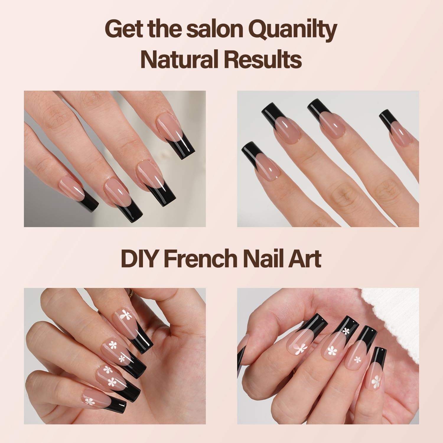 150Pcs Black French Gel Nail Tips, Vansiho Long Square Nail Tips, Pre-French Tips Press on Nails Brown, Fake Nails for Nail Art DIY 15 Sizes - Image 4