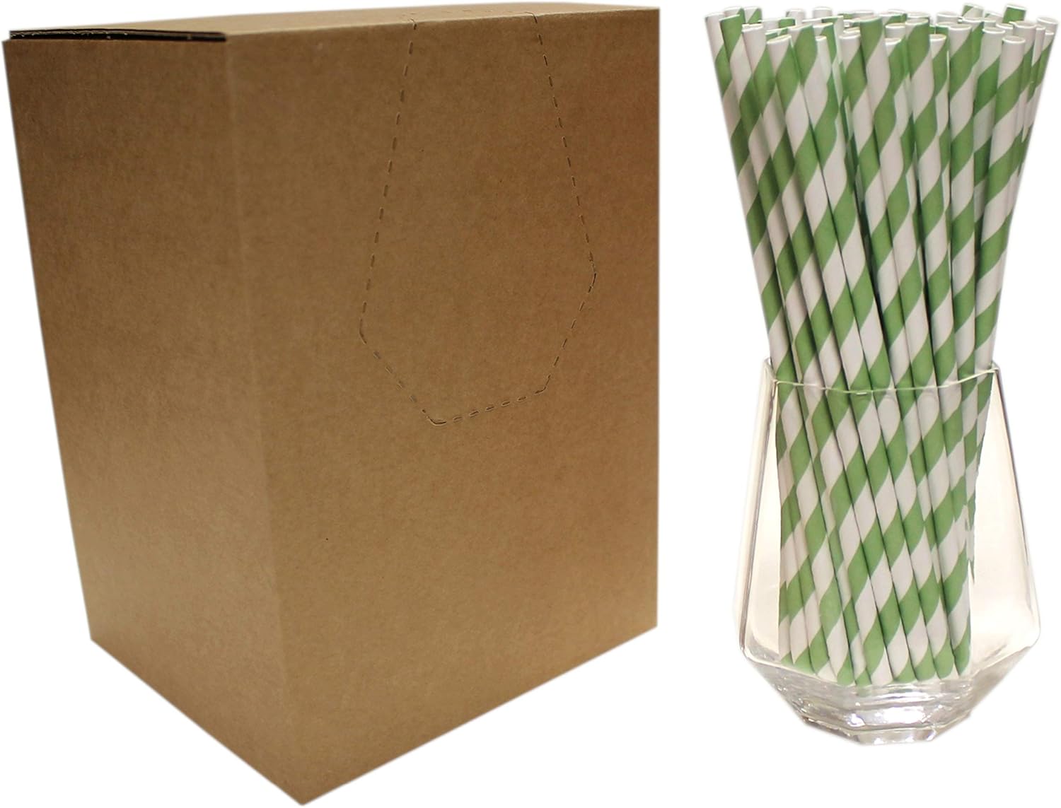Green & White Striped Paper Straws (6mm x 200mm), Pack Size 500