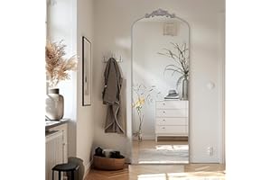 ANPARK Filigree Floor Mirror 64"x21" Full Length Freestanding with Vintage Ornate Carved Applique Full Body Mirror Hanging Wall Mounted for Living Room Bedroom Retor Home Decor Mirror, Silver
