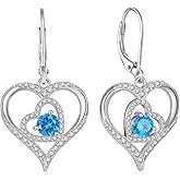 Rocayi Heart Dangle Drop Earrings for Women 925 Sterling Silver Leverback Earrings Birthstone Jewelry Gifts for Women Wife Mother Her