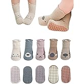 BEHELE Baby Toddler Non-skid Socks with Grips Anti Skid Slipper Cartoon Socks for Girls Boys Infant Newborn 5 Pairs (US, Age, 1 Year, 3 Years, STYLE2)