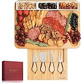 Home Euphoria Large Bamboo Charcuterie Board and Knife Set - Cheese Board with Bowls, Beautiful Gift for Mom