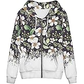 Irisjudy Womens Zip-up Hoodie with Kanga Pocket(XS-5XL),Cactus,Sunflowers,Butterfly Long Sleeve Sport Shirts Shell Jackets