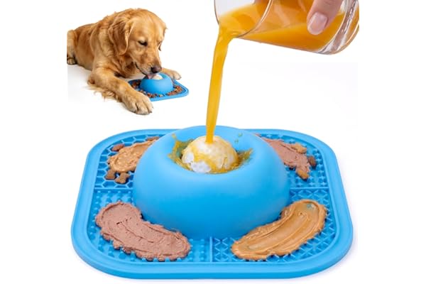 PetsHome Slow Feeder Dog Bowls & Lick Mat for Liquid and Thick Treat, Anti-Slip Dog Lick Bowl with Interactive Rolling Ball, 5/6 Cup Pup Licking Toy for Large Medium Small Dogs and Cats Blue