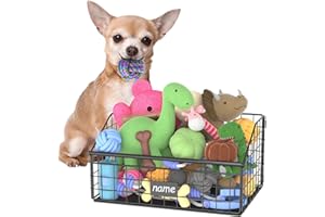 Kaiferty Indestructible Dog Toy basket, Small Toy Box for Dogs, Pet Toy Bin Dog Metal Basket for Toys, Dog Toy Storage, Dog Storage Organizer, Cat Dog Toy Box for Living Room Area(Black)