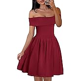 MEROKEETY Women's Summer Off Shoulder Mini Dresses 2025 Ruffle A Line Cocktail Party Knit Dress