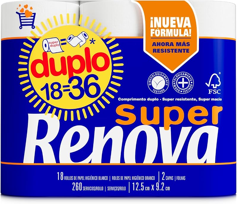 Papel Higiénico Super Doble, 18=36 Rollos, 2 capas, Extrasuave
