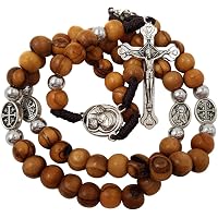Catholic Olive Wood Rosary Beads From Jerusalem - 14 Inch Necklace With Cross, Prayer Beads, Religious Jewelry