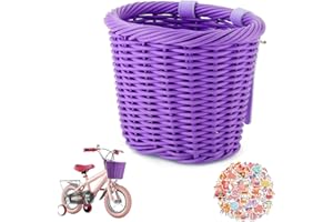 Relwears Kids Bike Basket Woven Front Bicycle Basket for Boys Girls Front Handlebar Cargo Small Basket for Scooter and Kids Bike Rainbow Purple Brown