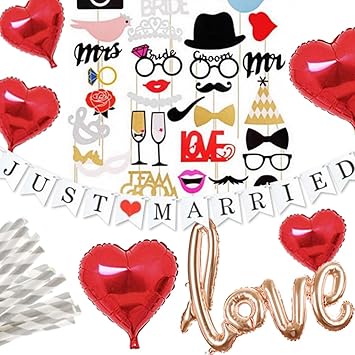 Amazon Co Jp Hanamei Wedding Photo Props Party Decorations Garland Balloons Hearts Love Just Married Happy Wedding Red Toys