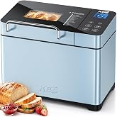 KBS Blue Bread Maker, 2.2LB Smart Bread Machine with Healthy Ceramic Pan, Touchscreen, Auto Nut Dispenser, 17 Automatic Programs, Gluten Free, Sourdough, Dough, Yogurt&amp;Jam, 15H Timer, Stainless Steel