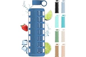 purifyou 40oz / 32oz / 22oz / 12oz Borosilicate Glass Water Bottle with Time & Volume Markers, Silicone Sleeve, Stainless Steel Lid – Reusable Glass Bottle for Water & Juice (32oz Chinese Porcelain)