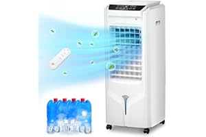 Uthfy Portable Air Conditioners, 32" Swamp Cooler Evaporative Air Cooler with 4.2 Gal Tank, Remote, 120° Oscillation Cooling Fan with 3 Speeds, 12H Timer, 3 In 1 Tower Fan thats Blow Cold Air for Room