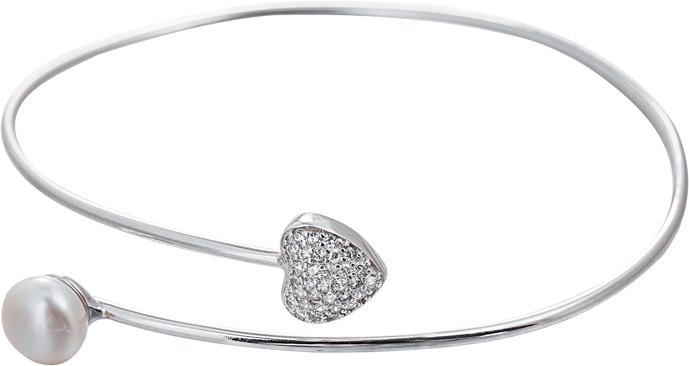 Adstones Sterling Silver 8mm White Freshwater Cultured Pearl Love Cuff Bangle Bracelet for Women