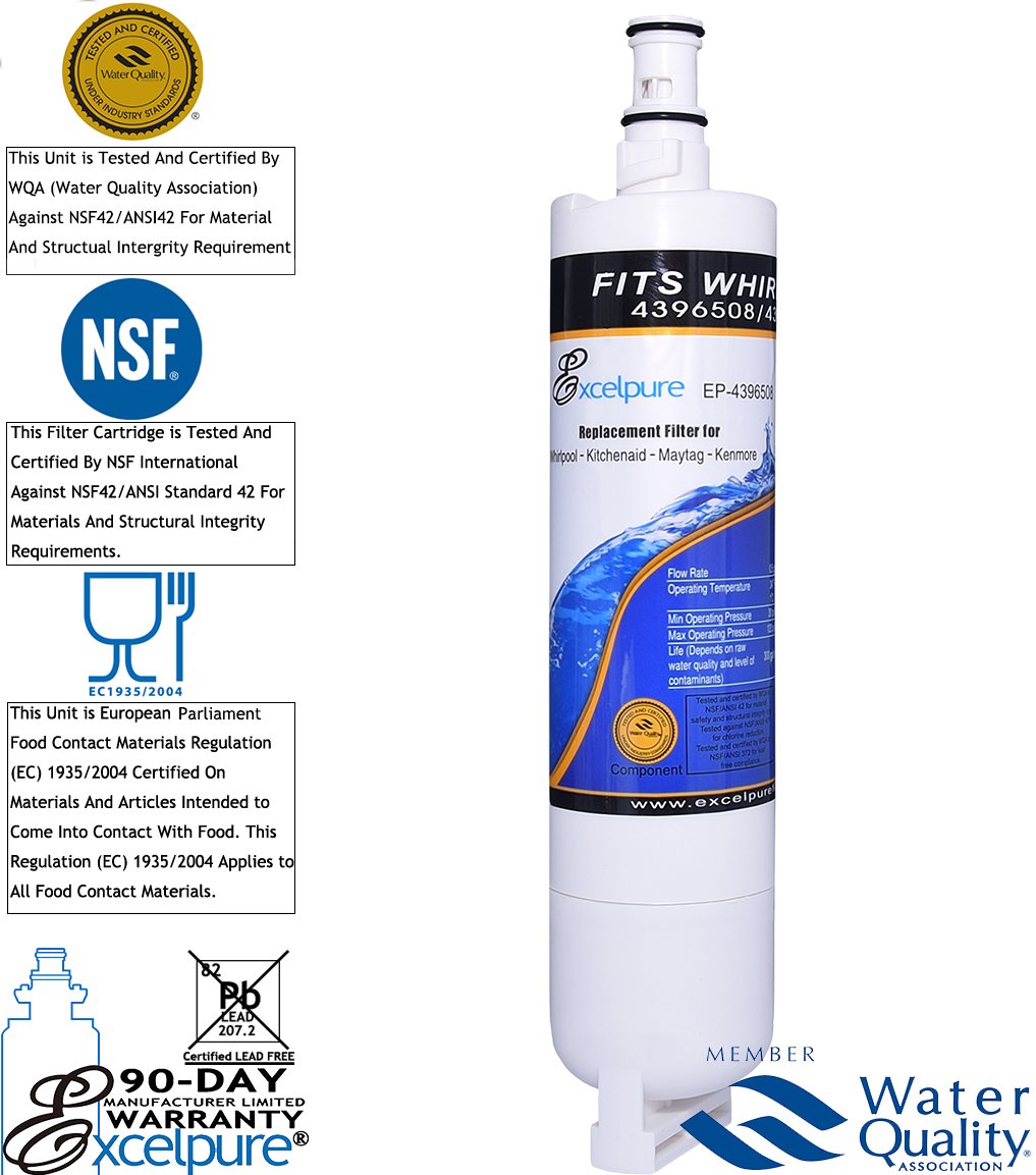 EXCELPURE EP4369508 Replacement Refrigerator Water Filter, Compatible With 4396508, 4396509
