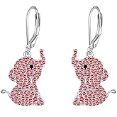 JERWLI Red Elephant Earrings Sterling Silver Red Elephant Dangle Drop Earrings Elephant Jewelry For Elephant And Animal Lovers Gifts