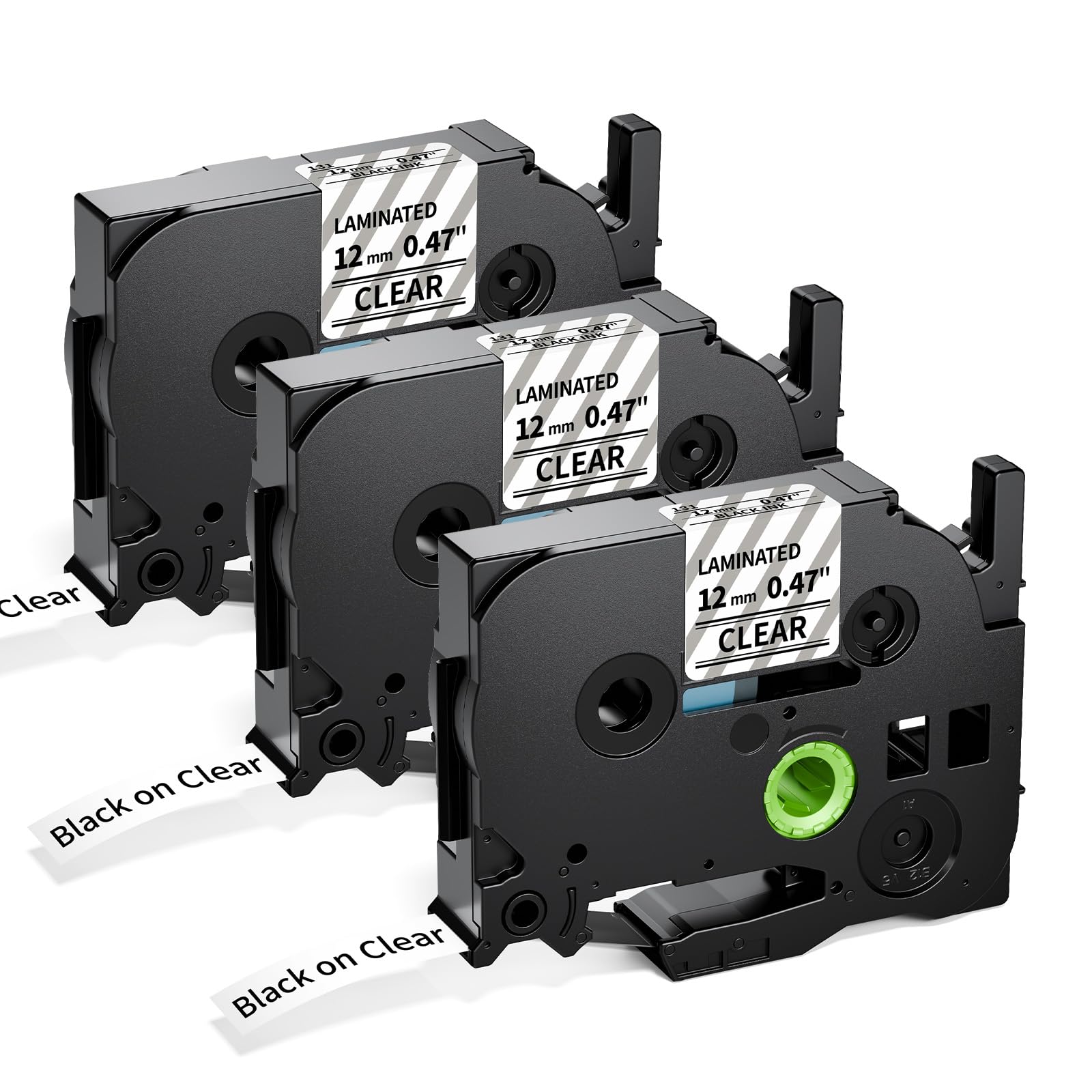 Upwinning TZe-131 Clear Label Tape Compatible Brother P-Touch TZe-131 Tze131 Aze131 Black on Clear Tape TZe 12mm 0.47 Laminated Label TZe131 for Ptouch PT-1000 1010 H101C H110 H105 E110 H100R, 3-Pack