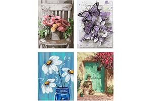 LWZAYS Paint by Numbers for Adults Beginner, 4 Pack DIY Adult Paint by Number Kits On Canvas Butterfly Flowers Acrylic Paint, Drawing Paintwork with Paintbrushes Oil Painting Home Decor(11.8x15.8inch)