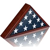 Meryndou Flag Display Case for 5x9.5 Burial Flag - Solid Wood - Glass Front | Veteran Flag Display Box - Military Memorial Shadow Box Frame for Wall or Tabletop - Red