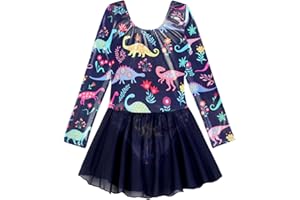 EQSJIU Long Sleeve Ballet Leotard with Tutu Skirt for Girls Dance Gymnastics Toddlers Sparkly Snowflake Party Dress Kids