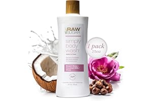 RAW SUGAR Simply Body Wash, Beach Rose + Coconut Milk + Shea (25 Fl Oz, Pack of 1) Sensitive Skin Bath Soap, Formulated without Sulfates & Parabens