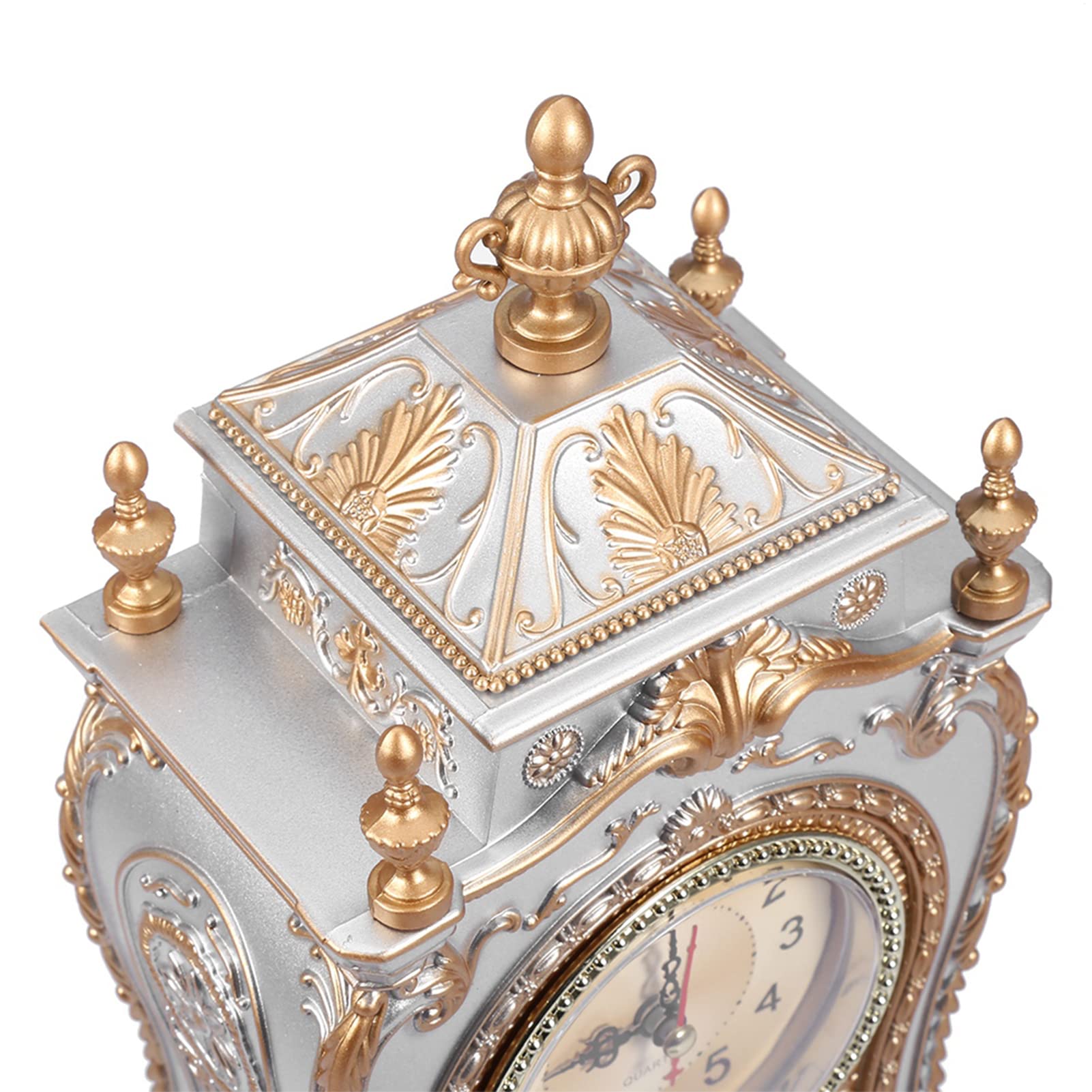 Vintage Clock, Exquisite Vintage Desk Clock Antique Home Hotel Decorative Table Clock with 12 Songs (White)