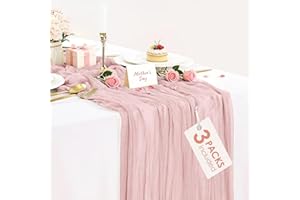 3 Pack Dusty Pink Cheesecloth Table Runner 35x120inch, 10FT Easter Spring Gauze Fabric Pink Table Runner Rustic Sheer Cheese 