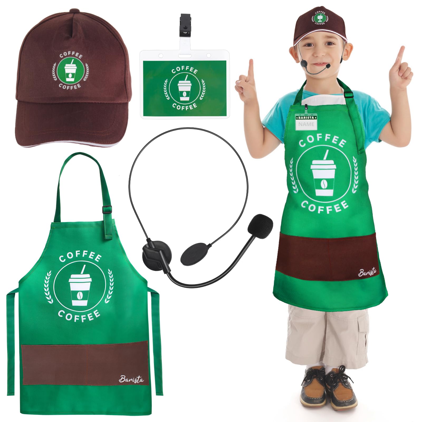 Photo 1 of * broken headset* Kyson kids Barista Costume Set Café Attendant Costume Coffee Maker Outfit for Halloween Career Day Dress Up (Set A)