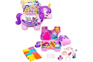 Polly Pocket 2-in-1 Travel Toy Playset, Unicorn Toy with 2 Dolls & 25 Surprise Accessories, Unicorn Party Large Compact