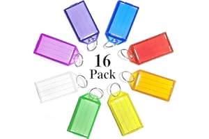 QOIUSO 16 Pack Plastic Key Tags with Label: Key Labels with Split Ring and Label Window - Key Chain Identifiers Markers Tags for Luggage Bags Suitcases and Backpacks - 8 Colors