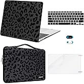 MOSISO Compatible with MacBook Air 13 inch Case 2022-2018 Release A2337 M1 A2179 A1932 Retina Display, Plastic Leopard Grain Hard Shell&Sleeve Bag&Keyboard Skin&Webcam Cover&Screen Protector, Black