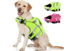 Kuoser Large Breed Dog Life Jacket, XXL Reflective Swim Vest for Boating, Green