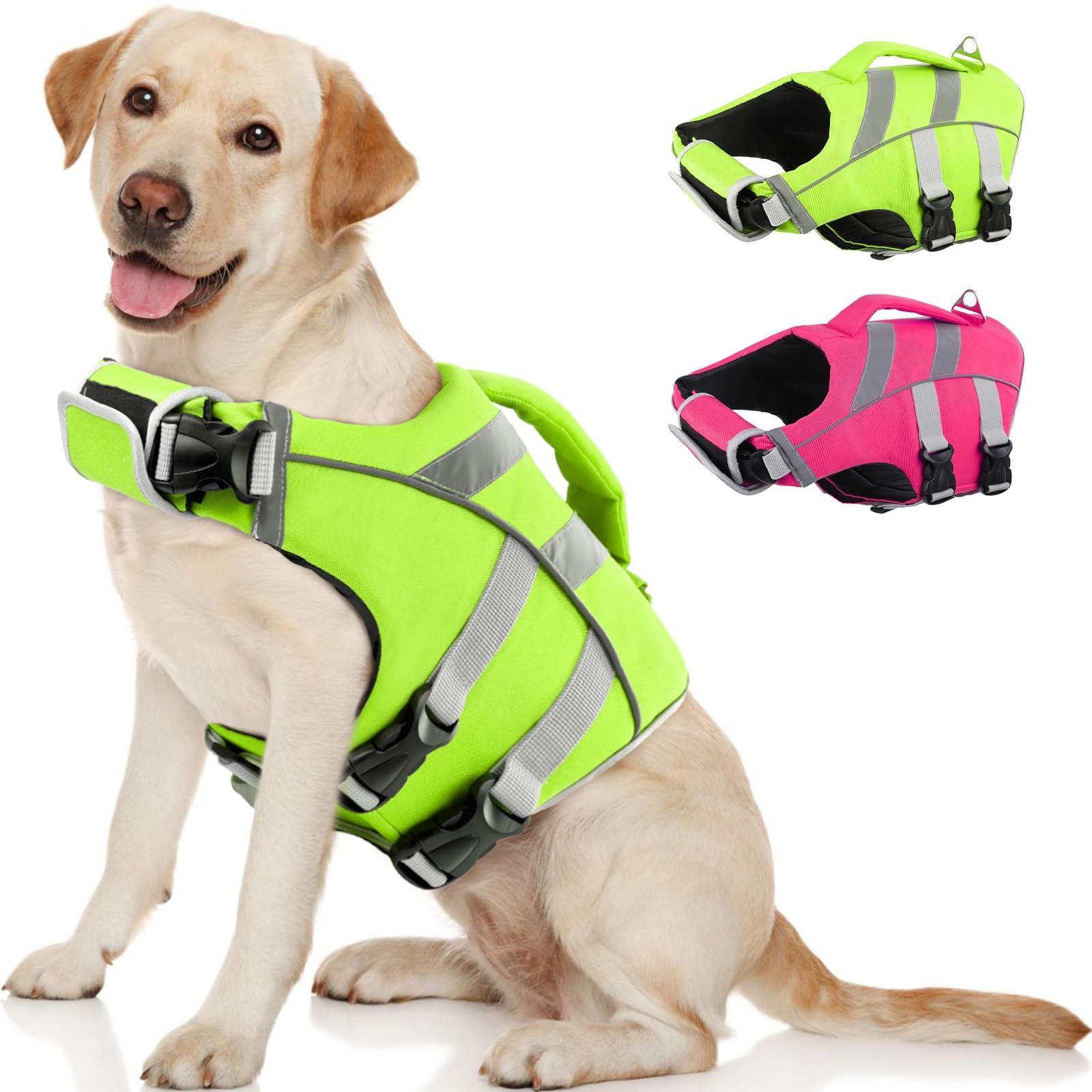 Photo 1 of Kuoser LARGE Dog Swim Vests - Reflective Life Jackets for Beach & Boating, Green
