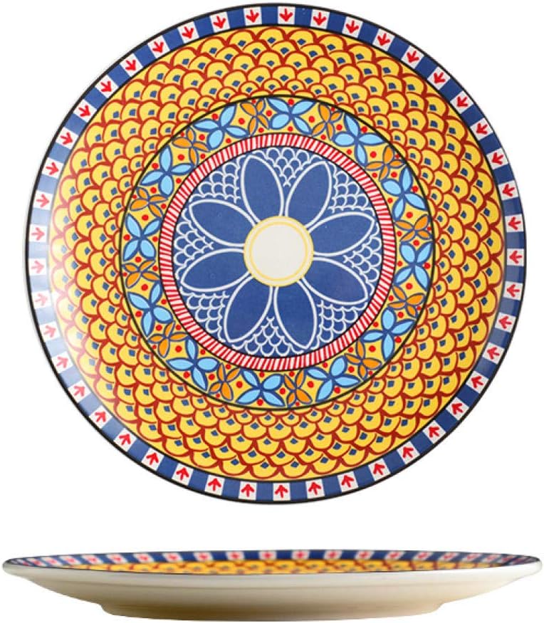 Ceramic Flat Plate Bohemian Disc Home Dishes Western Food Dishes Wall Decoration Decoration Fruit Plates-11 inch yellow cloud star