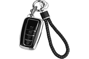 JOYEAR for Toyota Keychain with Key Fob Cover Compatible with 2025 Camry,2021-2024 Venza,Grand Highlander,Hilux,Fortuner, Land Cruiser,2022-2024 Tundra,Corolla Cross,Prius 4 Buttons (Silver-Black)