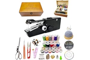ZASIDLER Handheld Sewing Machine, Hand Sewing Machine, Hand Held Sewing Device, Mini Portable Adult Beginner Sewing Kit, Wooden Sewing Box with 153 Pcs Sewing Supplies