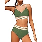 DONWEN Girls Swimsuits V Neck Bikini Set Textured High Waist Girl Two Piece Bathing Suit