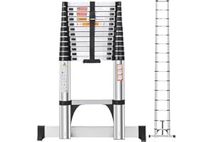 DEZEX Telescoping Ladder 16.5FT,Aluminum Extension Ladder with 2 Triangle Stabilizers and Stabilizer Bar,Heavy Duty 330 lbs Max Capacity Slow Down Design Telescopic Ladder for Home, RV and Outdoor