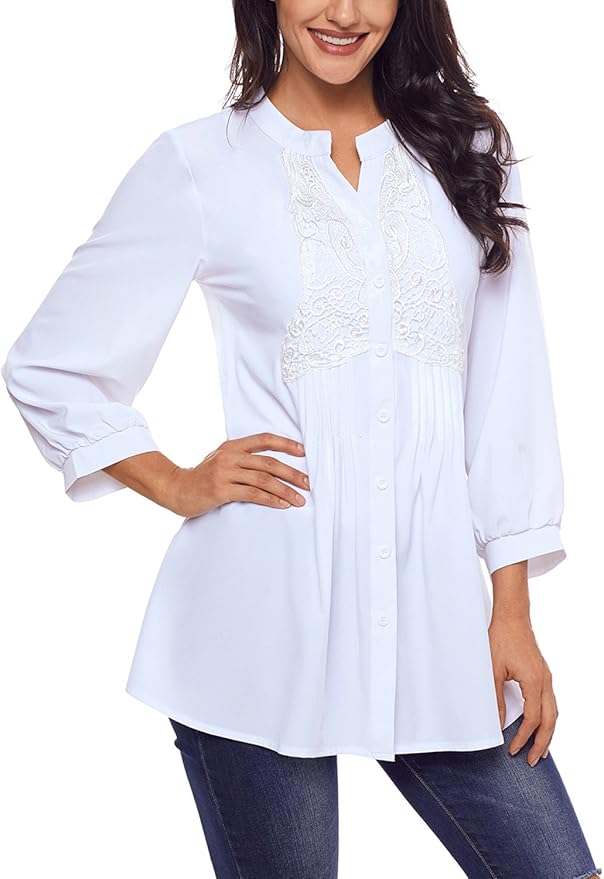 white button down tunic blouse