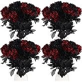 Tigeen 30 Pcs Burgundy Flowers Wine Red Dahlias Artificial Flowers with Stems Faux Silk Dahlia Bouquet Long Stem for Wedding Halloween Bridal Bouquet Harvest Table Centerpieces Home Decor