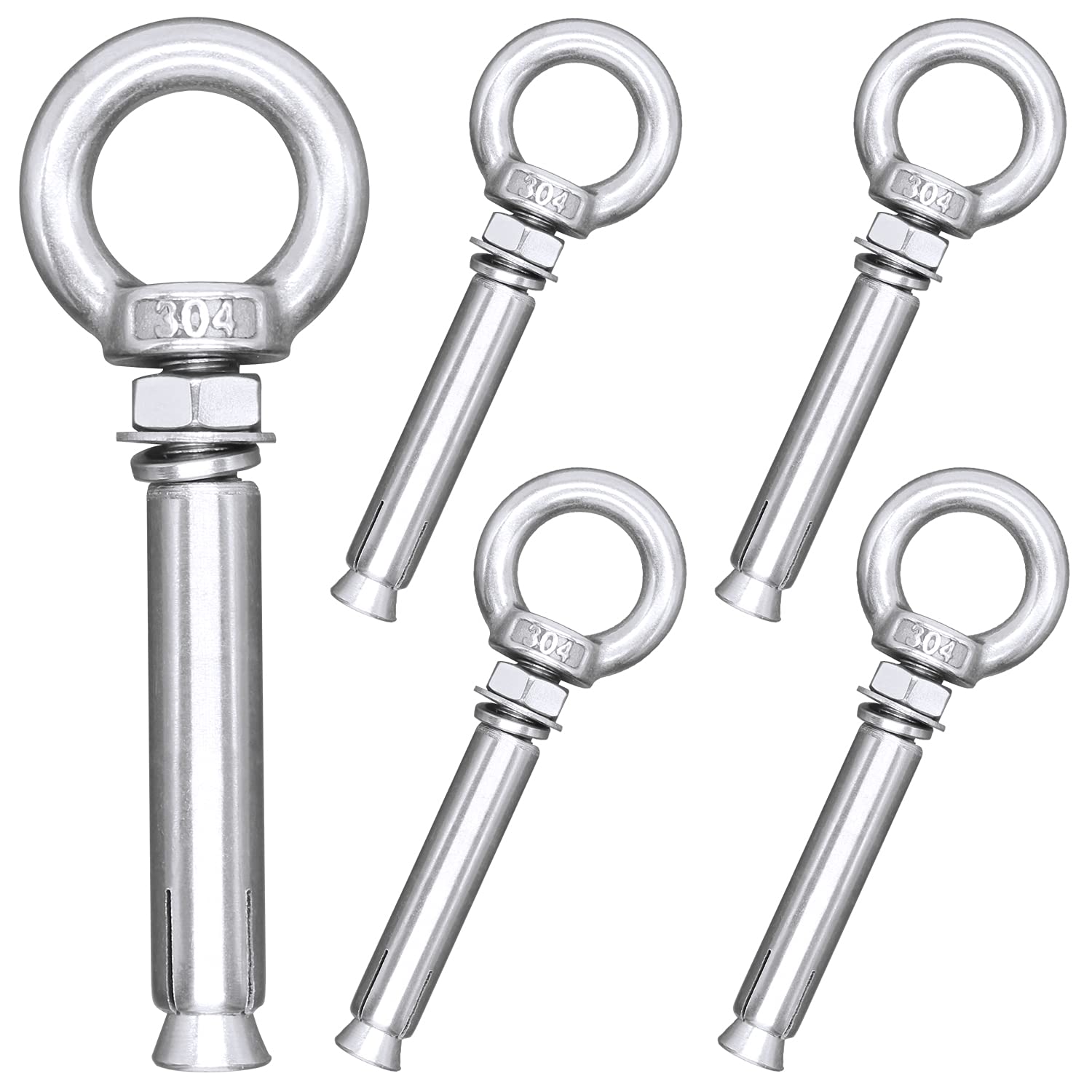Ring Lifting Expansion M8 x 80mm 304 Stainless Steel Expansion Bolt Eye Bolts Heavy Duty for Masonry Expansion Anchor 5PCS