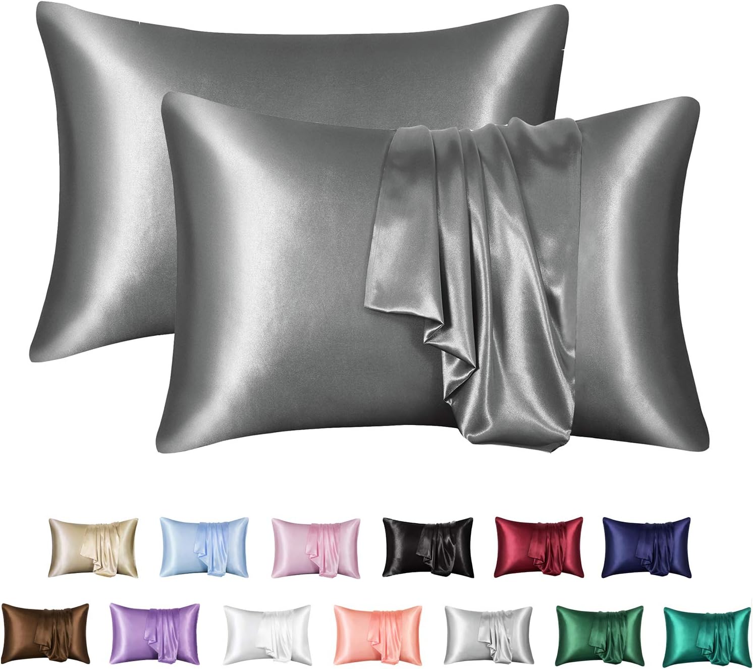 MR&HM Satin Pillowcase Set of 2, King Size Silky Pillow