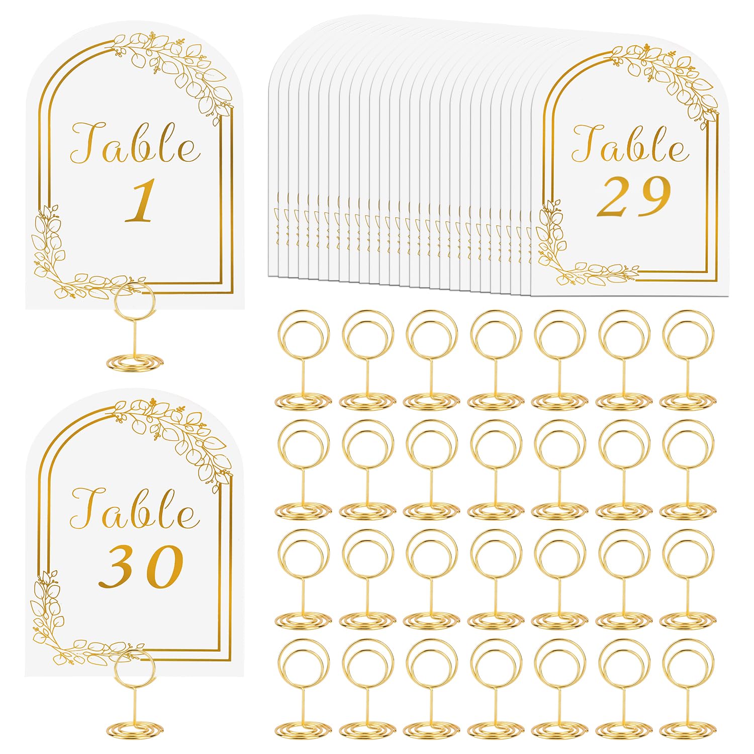 30pcs Wedding Table Numbers, Table Number Cards with 30pcs Round Seat Place Cardstock Holders Stands Clip Gold Table Numbers Reception Table Cards Practical Accessories for Wedding Party (1-30)