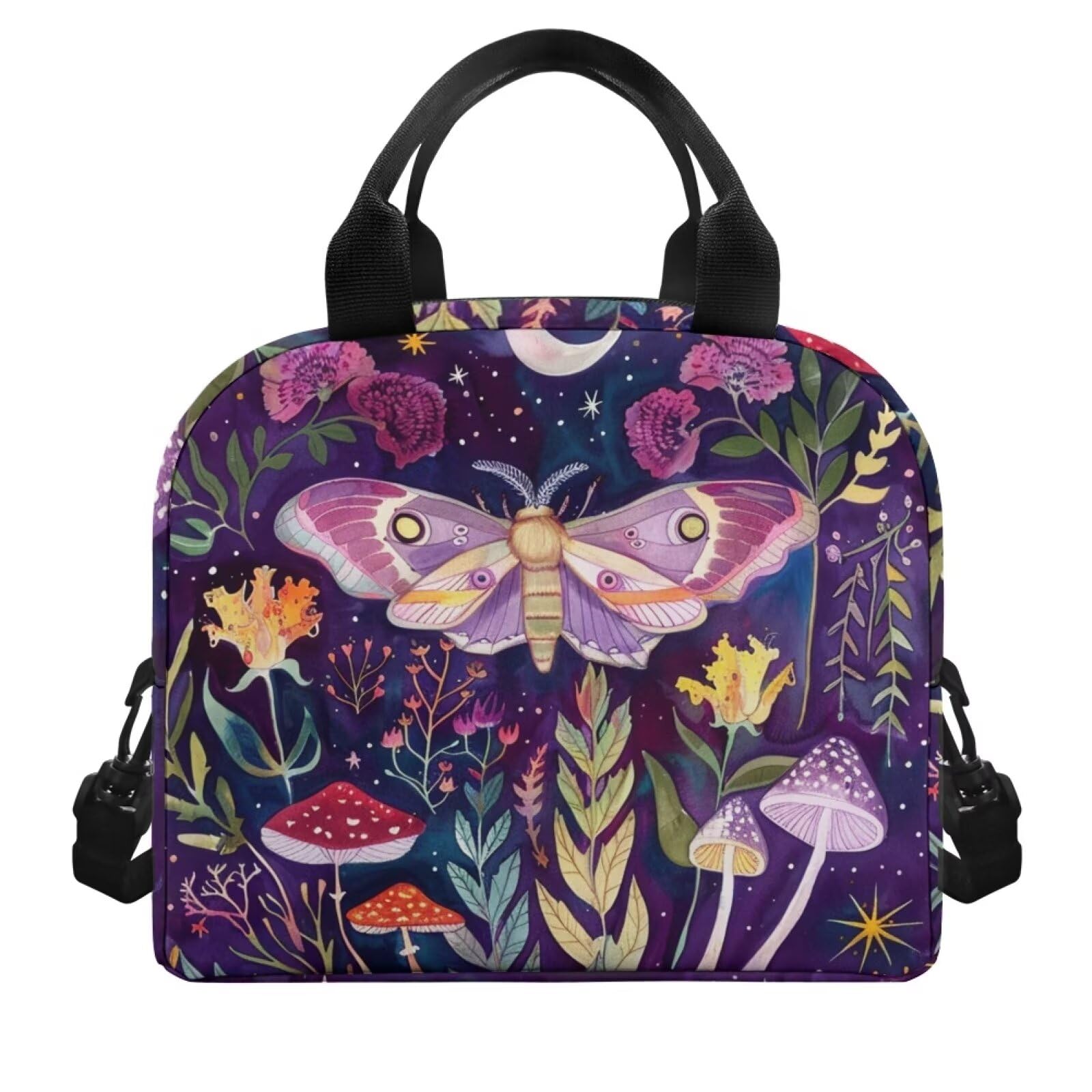 SCRAWLGOD Butterfly Insulated Lunch Bag for Girls 8-10/10-12/12-14 Mushrooms Lunch Box Kids Reusable Lunchbox Thermal School Small Lunchbox Tote Cooler Lunch Holder