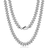 Fiusem Silver Tone Cuban Link Chain for Men, Mens Chain Necklaces, Stainless Steel Chain Necklaces for Men Women, Width 4/5/6/8mm