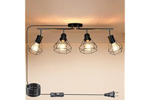 HiBay Plug in Track Lighting Fixtures Ceiling, Adjustable 4-Light Track Light Black, Directional Modern Ceiling Spotlight E26 with 16.4ft Cord & in-Line On/Off Switch for Kitchen Living Room Dorm