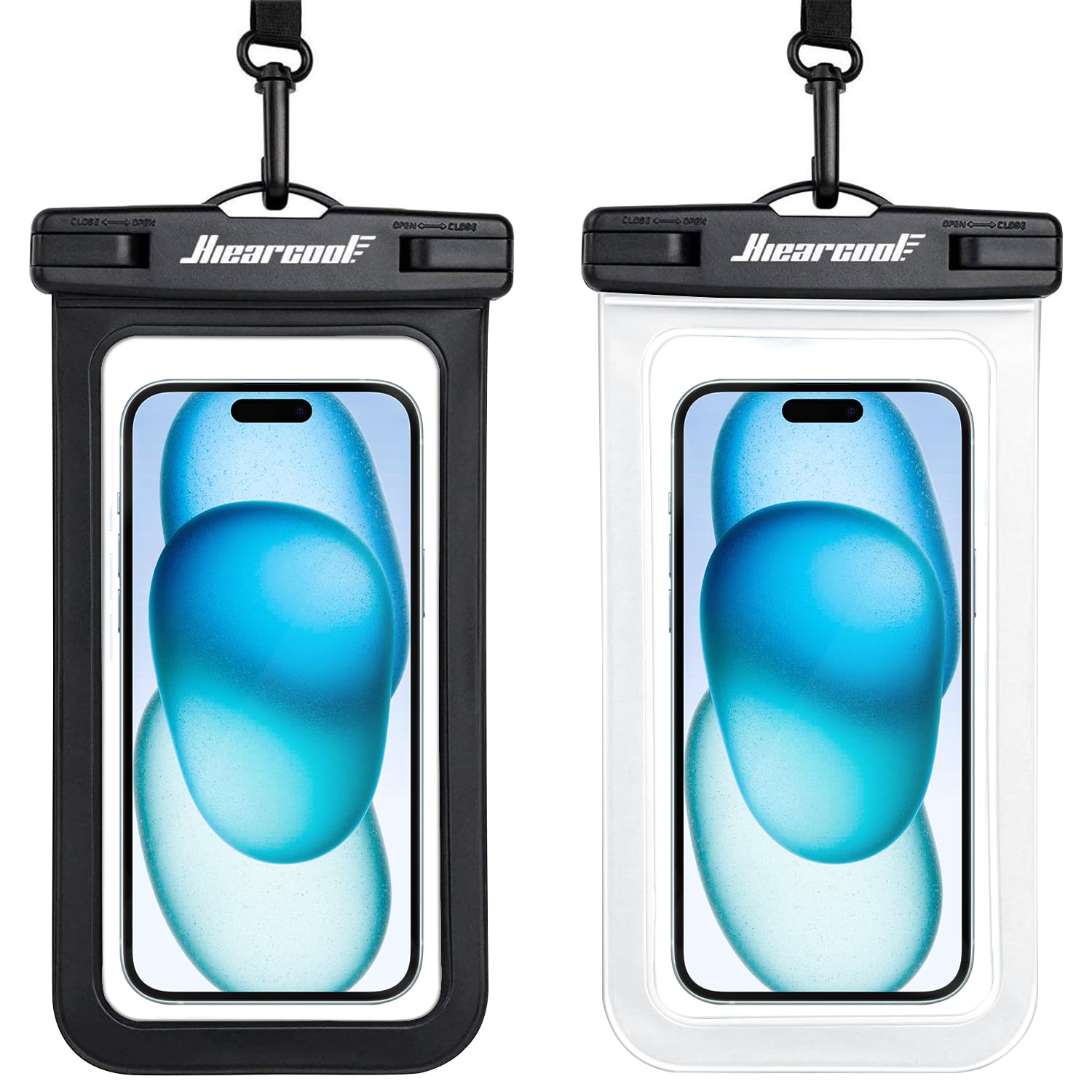 Photo 1 of Hiearcool Universal Waterproof Phone Pouch,Underwater Dry Bag for iPhone 17 16 15 14 13 Pro Max XS Plus up to 8.3",IPX8 Cell Phone Case for Cruise Travel Essentials-Black&Clear-2Pack